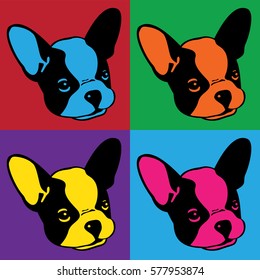 Dog french bulldog face head Pop art graphic vintage illustration