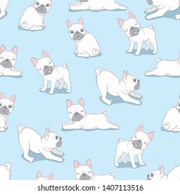 Dog French Bulldog With Glasses Seamless Pattern In Vector