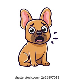 dog french bulldog got scared and opened his mouth on white isolated background. Hand drawn vector illustration cute cartoon sticker