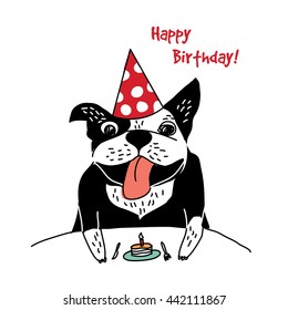 Dog French Bulldog Happy Birthday Cake Stock Vector (Royalty Free ...