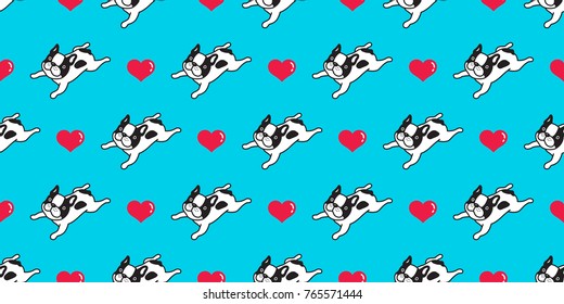 Dog french bulldog heart icon valentine puppy doodle vector seamless pattern wallpaper background