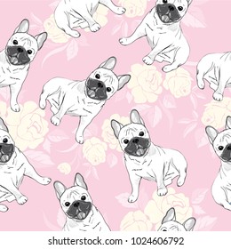 dog french bulldog. heart sunglasses. glasses icon. illustration seamless pattern wallpaper background