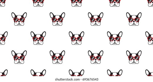 dog. french bulldog. heart sunglasses. glasses icon. illustration seamless pattern wallpaper background