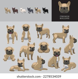 Dog French Bulldog Masked Fawn Coat Cartoon Vector Illustration Color Variation Set
