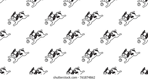 Dog french bulldog puppy ball vector seamless pattern wallpaper background