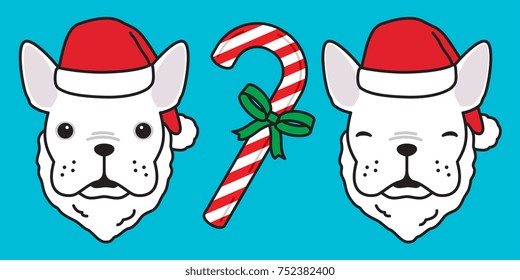 Dog french bulldog puppy candy cane Christmas Santa Claus new year gift vector illustration cartoon doodle