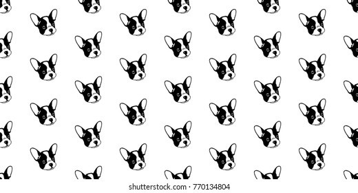 Dog french bulldog puppy head doodle vector seamless pattern wallpaper