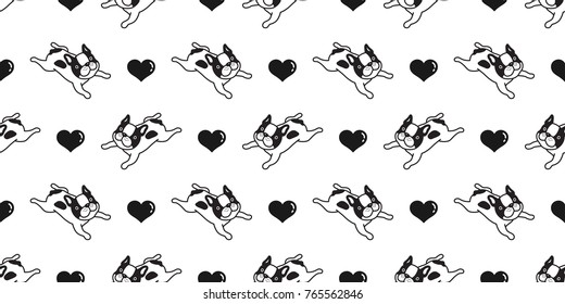 Dog french bulldog puppy heart valentine doodle vector seamless pattern wallpaper background