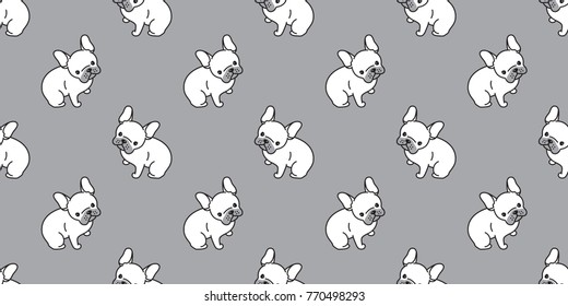 Dog french bulldog puppy sitting doodle vector seamless pattern wallpaper background