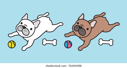 Dog french bulldog puppy tennis ball bone toy doodle vector illustration cartoon