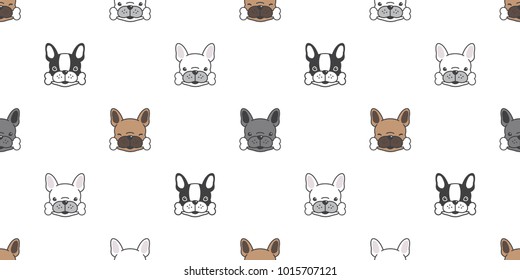 Dog french bulldog seamless pattern bone vector head puppy breed isolated wallpaper background white