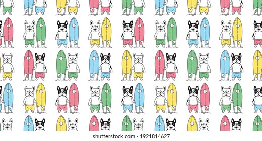 dog french bulldog seamless pattern surfboard cartoon illustration