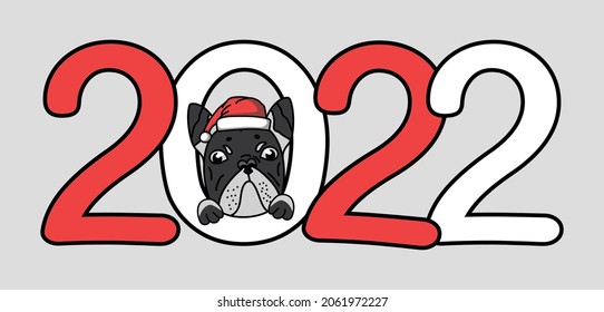 Dog french bulldog in stocks Christmas set Santa Claus Xmas snowflake Christmas dog paw cartoon isolated background illustration cartoonish style