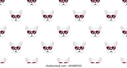 dog french bulldog dog sunglasses heart glasses seamless pattern vector wallpaper background