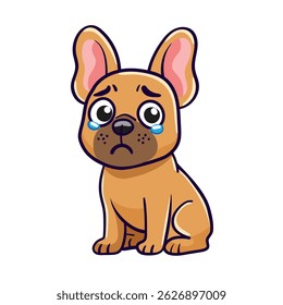 bulldog francês está chateado e chorando, lágrimas estão saindo de seus olhos sobre fundo branco isolado. ilustração de vetor desenhado à mão etiqueta de desenho animado bonito