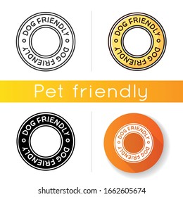 Dog friendly area icon. Doggy permitted, domestic animals care territory. Puppies welcome terrain, pets allowed zone. Linear black and RGB color styles. Isolated vector illustrations