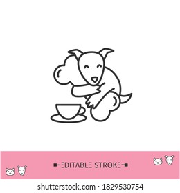 Dog friendly cafe line icon. Cafe or restaurant welcomes domestic animals. Contemporary pets services. Home pets life and pet owners community concept. Isolated vector illustration. Editable stroke 