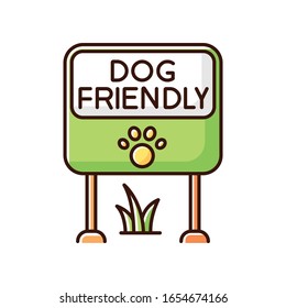 Dog Friendly Place Green RGB Color Icon. Doggy Allowed Park And Square Mark. Domestic Puppies Permitted Territory, Pets Open Entrance Lawn And Garden Sign. Isolated Vector Illustration