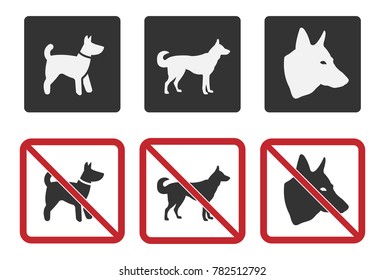 dog friendly and dog restriction signs, dog prohibited icons