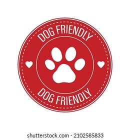 Dog Friendly. Text and Paw icon on a red button.