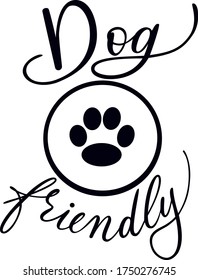 Ilustración vectorial amigable del perro. Fuente caligráfica escrita a mano. Usable para impresiones, tarjetas, tipografía, etc.