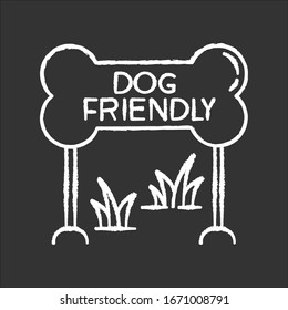Dog friendly zone chalk white icon on black background. Puppy allowed park and square mark. Domestic animals permitted territory, lawn and garden. Isolated vector chalkboard illustration