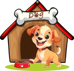 Dog In Front Of Dog House Illustration