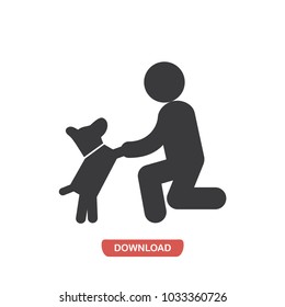 Dog in front of a man vector icon