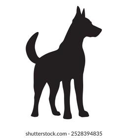 Dog full length black silhouette, three-quarter view. Vector illustration isolated on a white background