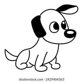 Dog - Full-Body Mammal Vector Sits Sideways, Focused Expression Suggesting Deep Concentration as It Seems to Listen and Gaze Intently, Its Ears and Nose Feature Black-Outside-White-Inside Pattern
