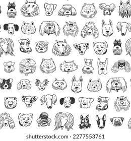 Dog funny animal face vector seamless pattern.