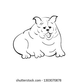 The Dog is funny cute fat. Black silhouettes on a white background for coloring. Cartoon Kawaii animal for the decoration of children's clothing, printing on cups, plates, fabrics. Design elements. 