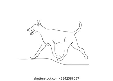 A dog is galloping. World animal day one-line drawing