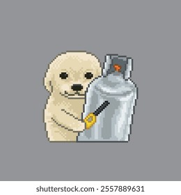 Dog with a gas cylinder, pixel art meme