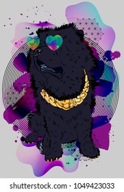 Dog and geometry elements. Fashionable dog. Vector print.