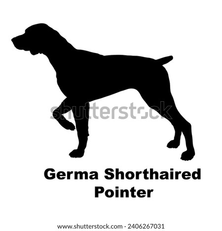 Dog Germa Shorthaired Pointer silhouette Breeds Bundle Dogs on the move. Dogs in different poses.
The dog jumps, the dog runs. The dog is sitting lying down playing
