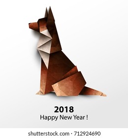 Dog German shepherd. Colored paper origami. Vector illustration. 2018 Happy New Year