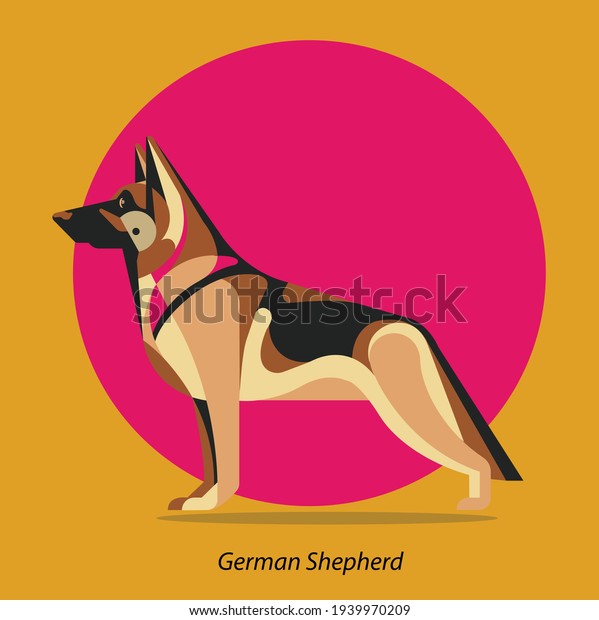 Dog- German Shepherd geometric design, low poly vector illustration for wallpaper for walls. 