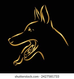 Dog. German Shepherd. Line art. Contour vector illustration. Continuous line drawing. Gold isolated on black background. Dog sketch. For banner, logo, tattoo, wall art, mug, t shirt. Silhouette design