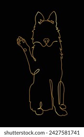 Dog. German Shepherd. Line art. Contour vector illustration. Continuous line drawing. Gold isolated on black background. Dog sketch. For banner, logo, tattoo, wall art, mug, t shirt. Silhouette design