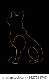 Dog. German Shepherd. Line art. Contour vector illustration. Continuous line drawing. Gold isolated on black background. Dog sketch. For banner, logo, tattoo, wall art, mug, t shirt. Silhouette design