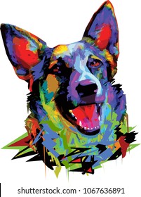 Dog German shepherd multicolored vector illustration on white background