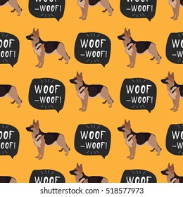 Dog german shepherd seamless pattern colorful with banner woof-woof