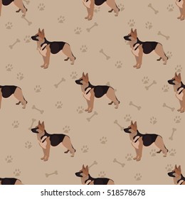 Dog german shepherd seamless pattern colorful with bones and foot prints