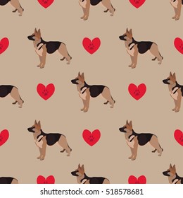 Dog german shepherd seamless pattern colorful with hearts