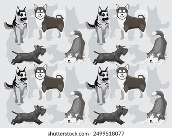 Dog German Shepherd Siberian Husky Alaskan Malamute Scottish Terrier Cartoon Cute Seamless Wallpaper Background