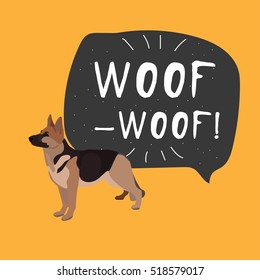 Dog german shepherd vector illustration colorful with hand drawn banner woof-woof