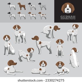 Dog German Shorthaired Pointer Cartoon Brown Coat Vector Illustration Color Variation Set
