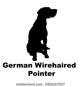 Dog German Wirehaired Pointer silhouette Breeds Bundle Dogs on the move. Dogs in different poses.
The dog jumps, the dog runs. The dog is sitting lying down playing
