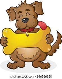 Dog with Giant Collar Tag Sign Cartoon Character